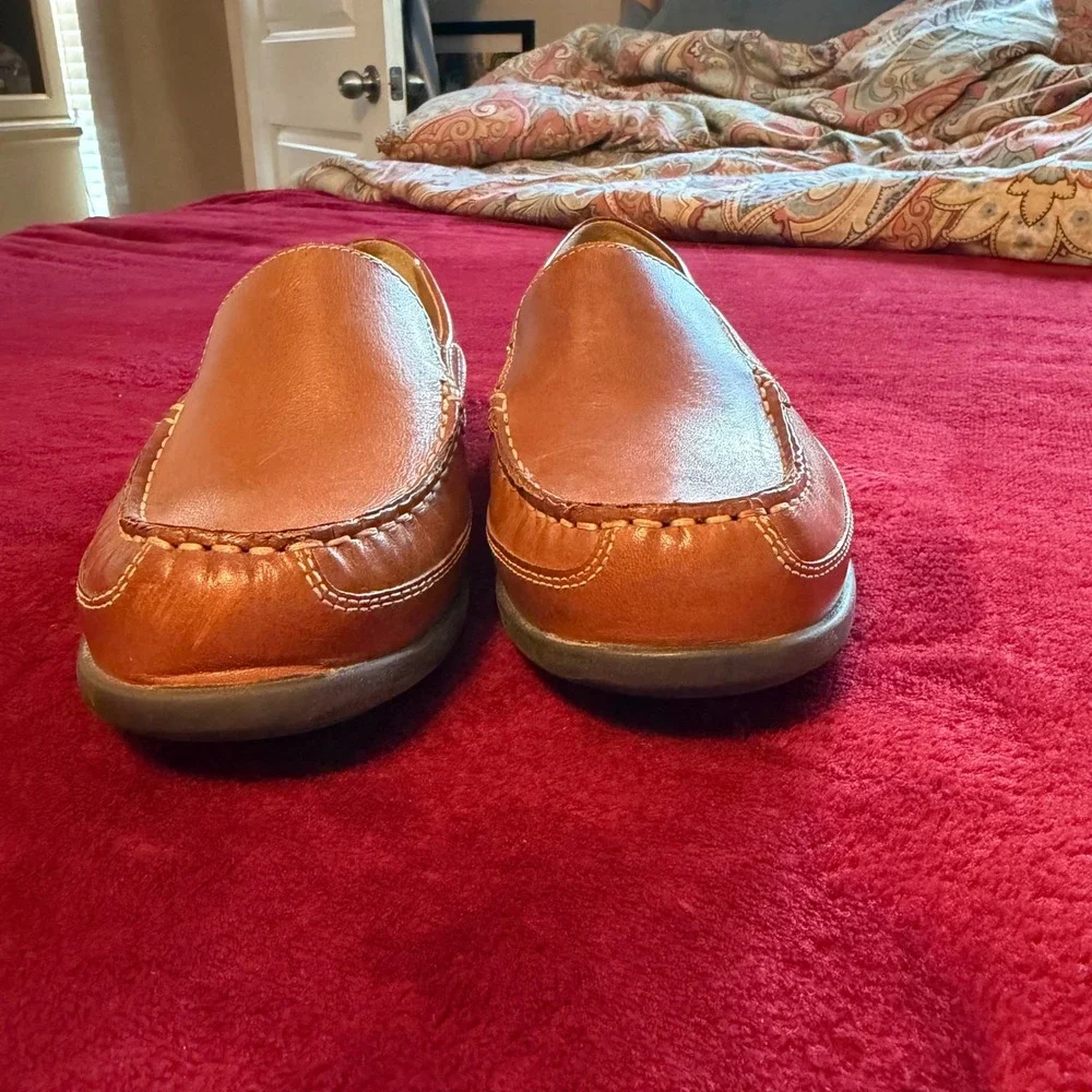 Johnston & Murphy Boys Tan Leather Slip‎ On Loafers Moc Toe Dress Shoes Size 4M